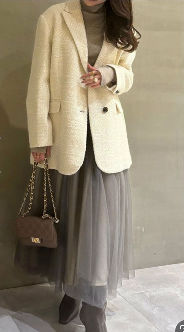 売り切り！アニュアンス　ツイードウールジャケットコート