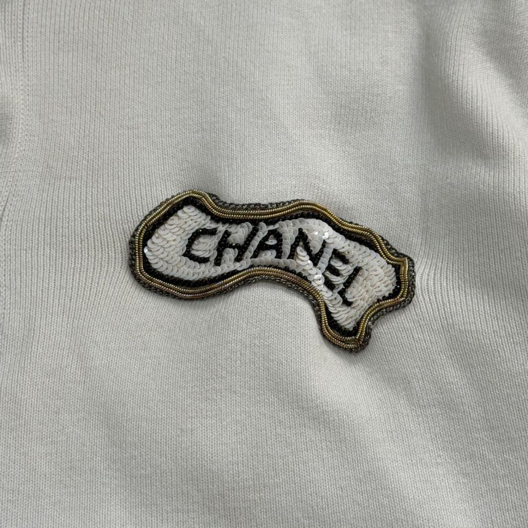 17121✨CHANEL ロゴ スパンコール ポロシャツ 42 ホワイト