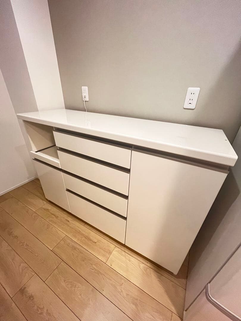 【超美品】パモウナ　カウンターEC 白　幅140cm 奥行45cm 高さ94cm