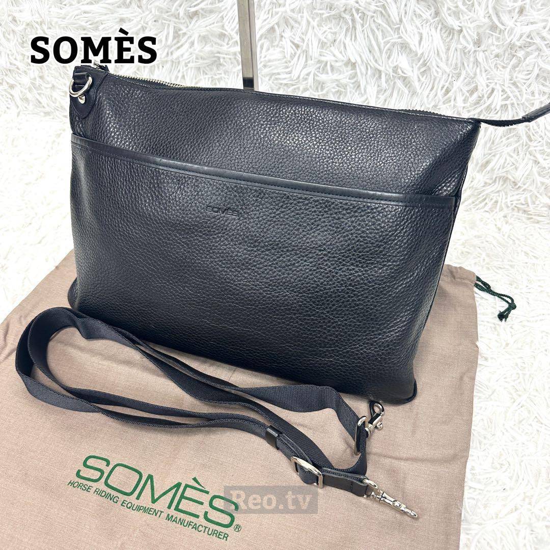 美品【SOMÈS】2way ショルダーバッグ 本革 レザー ロゴ型押し 日本製