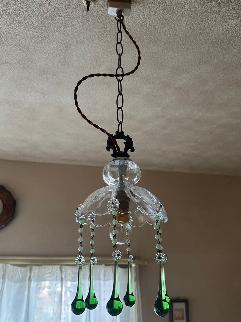 フランス アンティーク グリーンムラーノガラスの巨大なミニシャンデリア＊