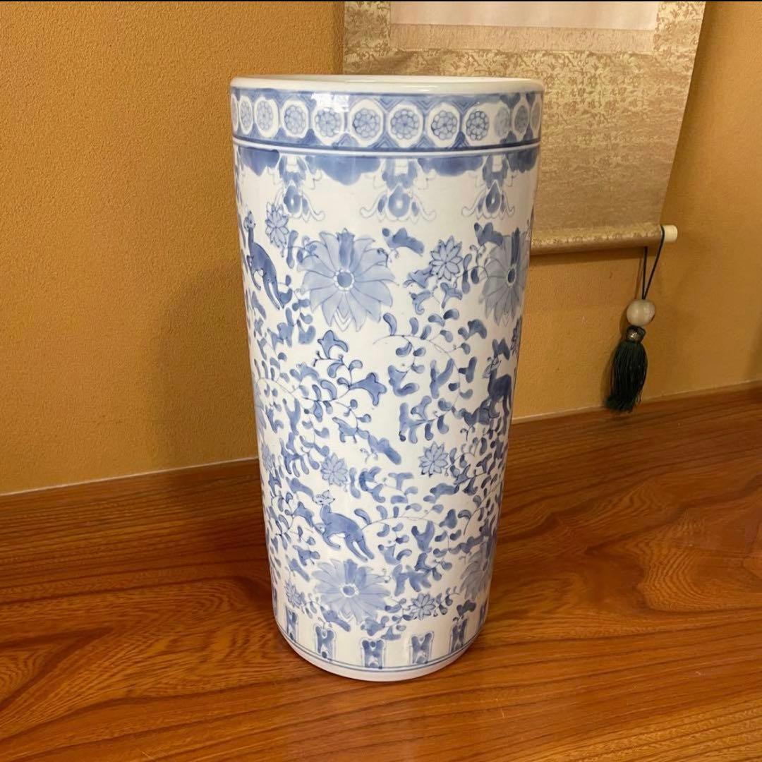 【昭和レトロ】陶器 傘立て 高さ約46㎝ レトロ 花模様 置物 花瓶 ビンテージ