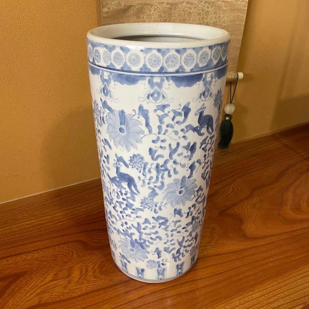 【昭和レトロ】陶器 傘立て 高さ約46㎝ レトロ 花模様 置物 花瓶 ビンテージ