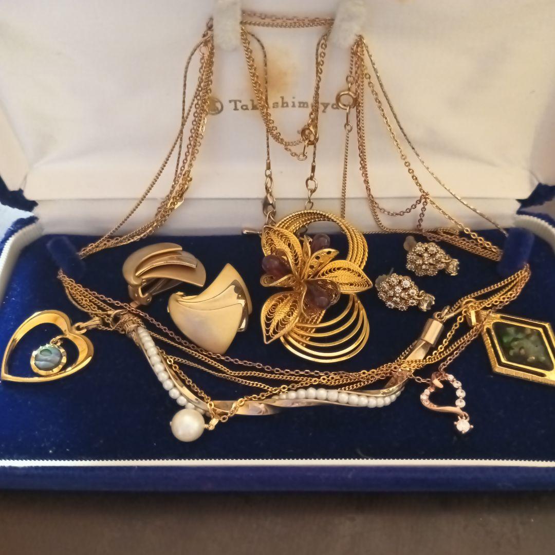 遺品生前整理アクセサリーまとめK18パールトップ、Silverハートネックレス、