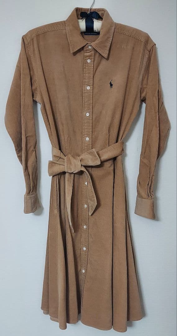 Ralph Laurenコーデュロイ ベージュ シャツドレス 長袖