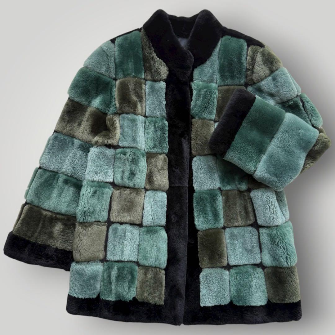 本毛皮☆シェアードミンク MINK ファーコート ふかふか◎ グリーン F