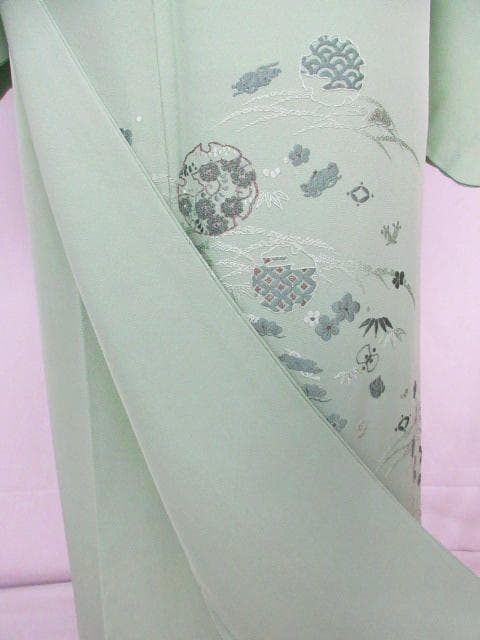 未着用に近い！さが美製＊薄萌葱色＊豪華刺繡尽し＊特選＊訪問着＊１６１ｃｍ＊裄６７