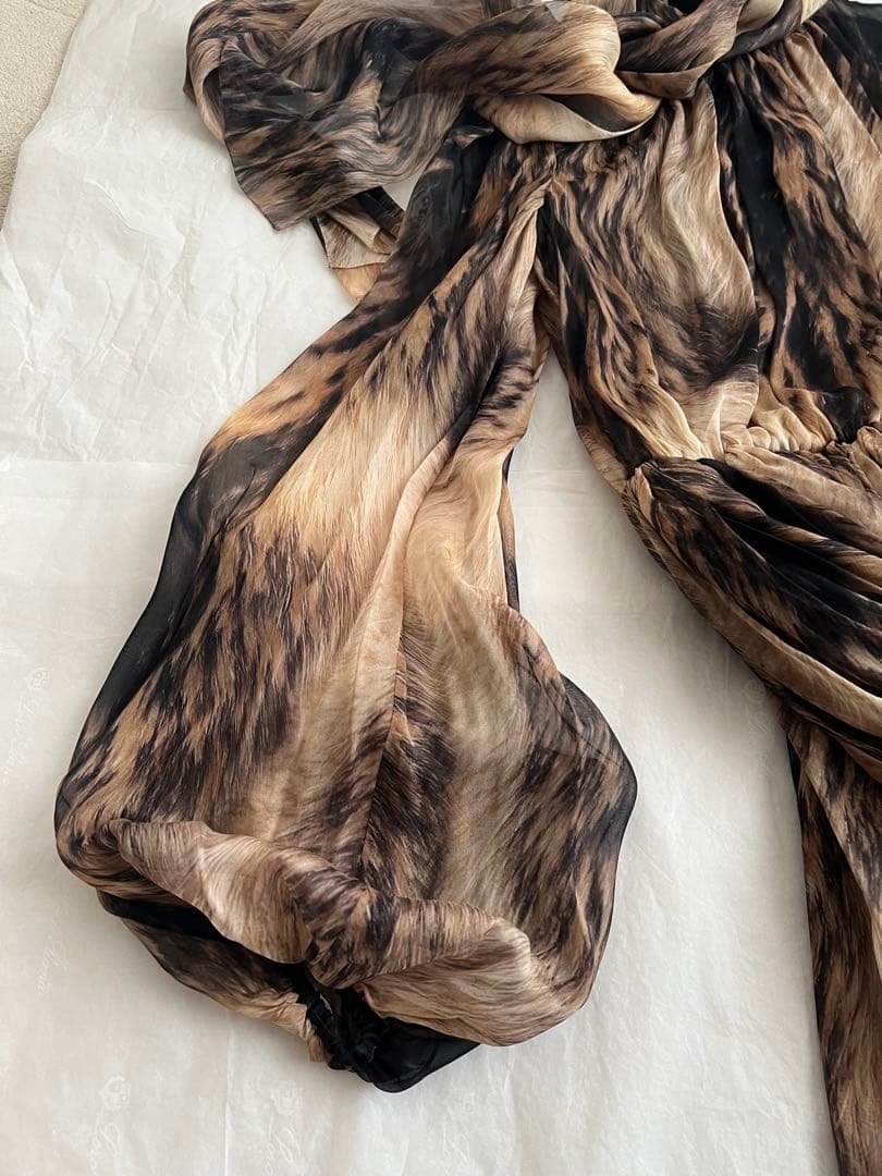 Dolce&Gabbanaシフォンシルクミニドレスパフスリーブアニマル柄パーティ