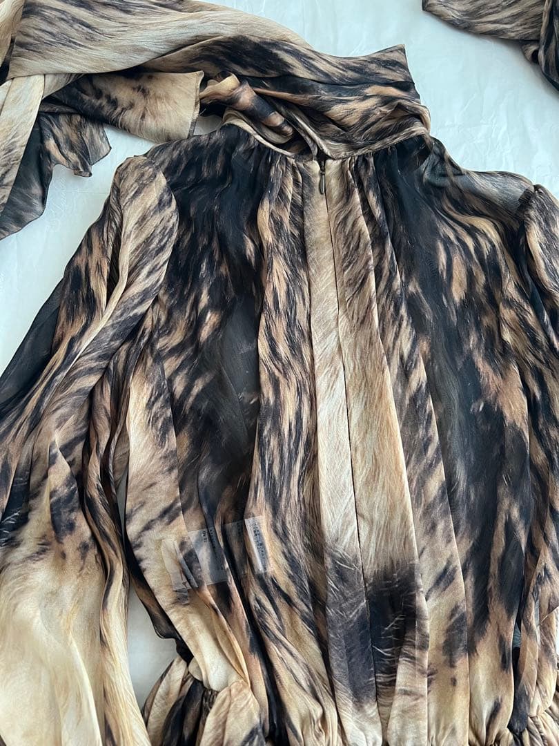 Dolce&Gabbanaシフォンシルクミニドレスパフスリーブアニマル柄パーティ