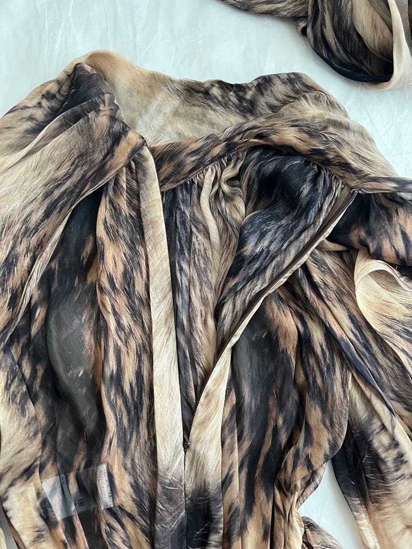 Dolce&Gabbanaシフォンシルクミニドレスパフスリーブアニマル柄パーティ