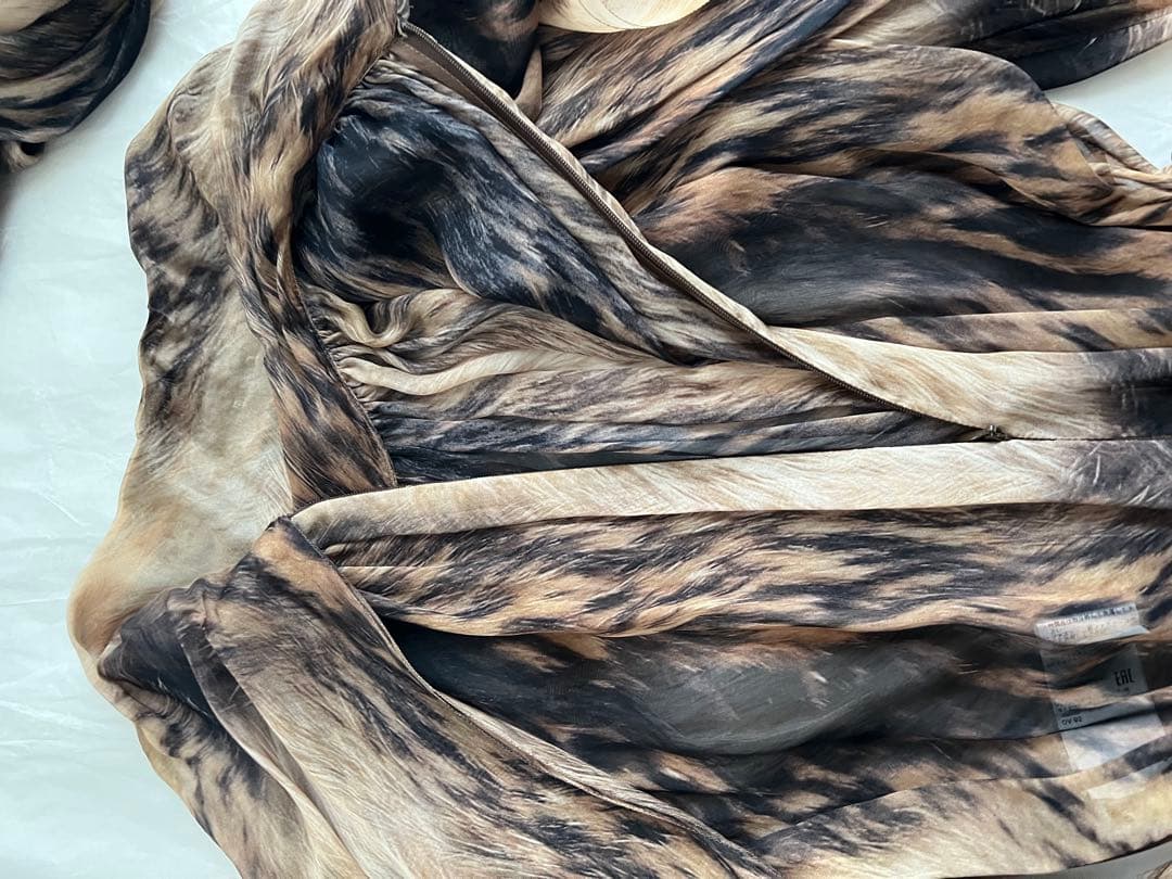 Dolce&Gabbanaシフォンシルクミニドレスパフスリーブアニマル柄パーティ