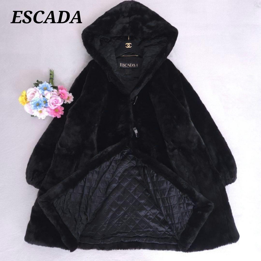 美品 エスカーダ エコファーコート ゴージャス キルティング フード