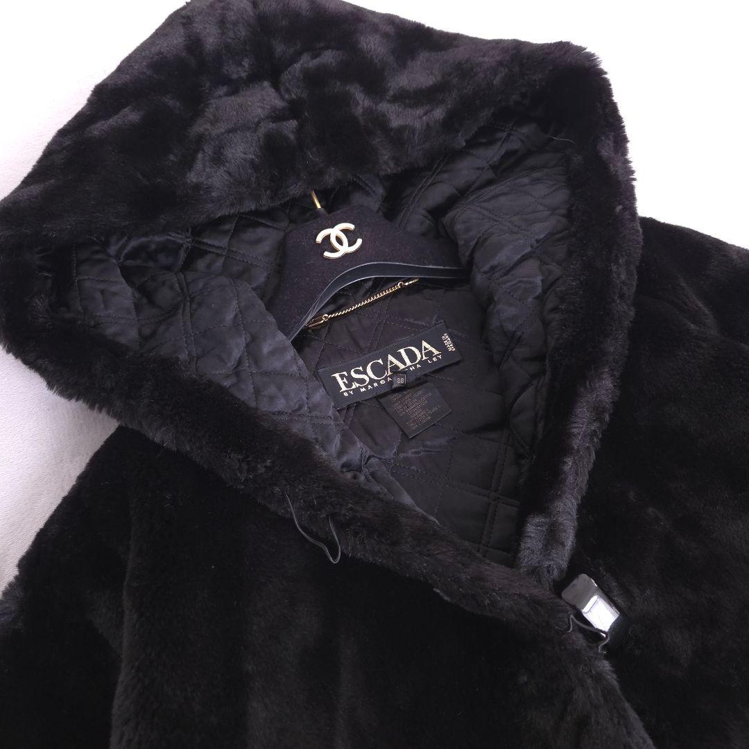 美品 エスカーダ エコファーコート ゴージャス キルティング フード