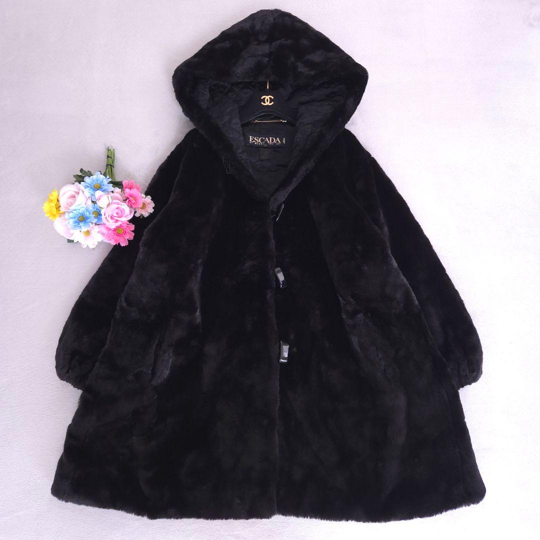 美品 エスカーダ エコファーコート ゴージャス キルティング フード