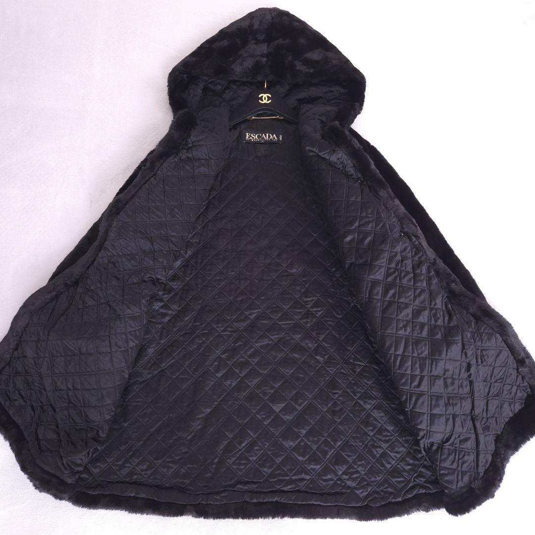 美品 エスカーダ エコファーコート ゴージャス キルティング フード