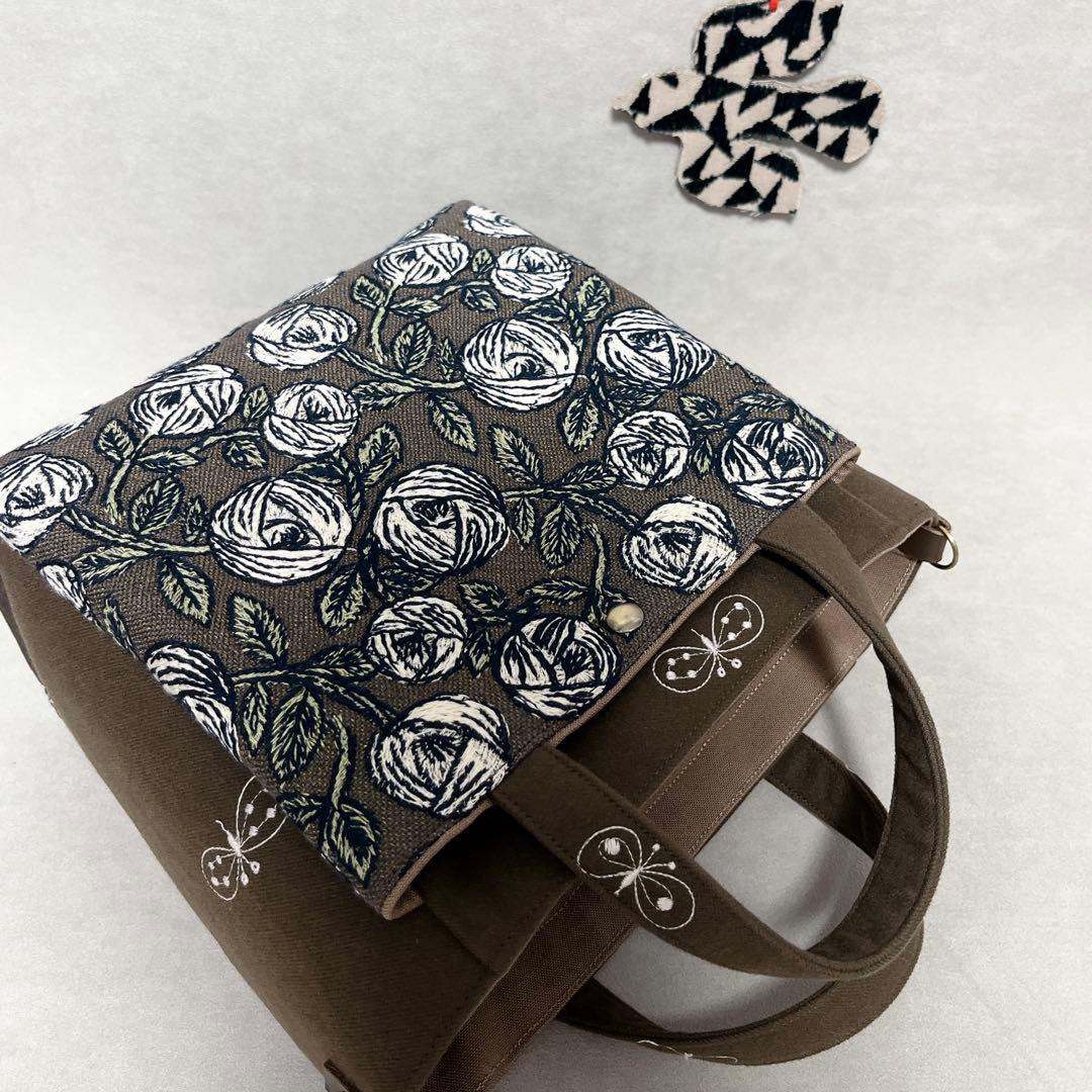 ハンドメイド　ミナペルホネン　大きなぽけっとのスクエアトート⑅︎◡̈︎*