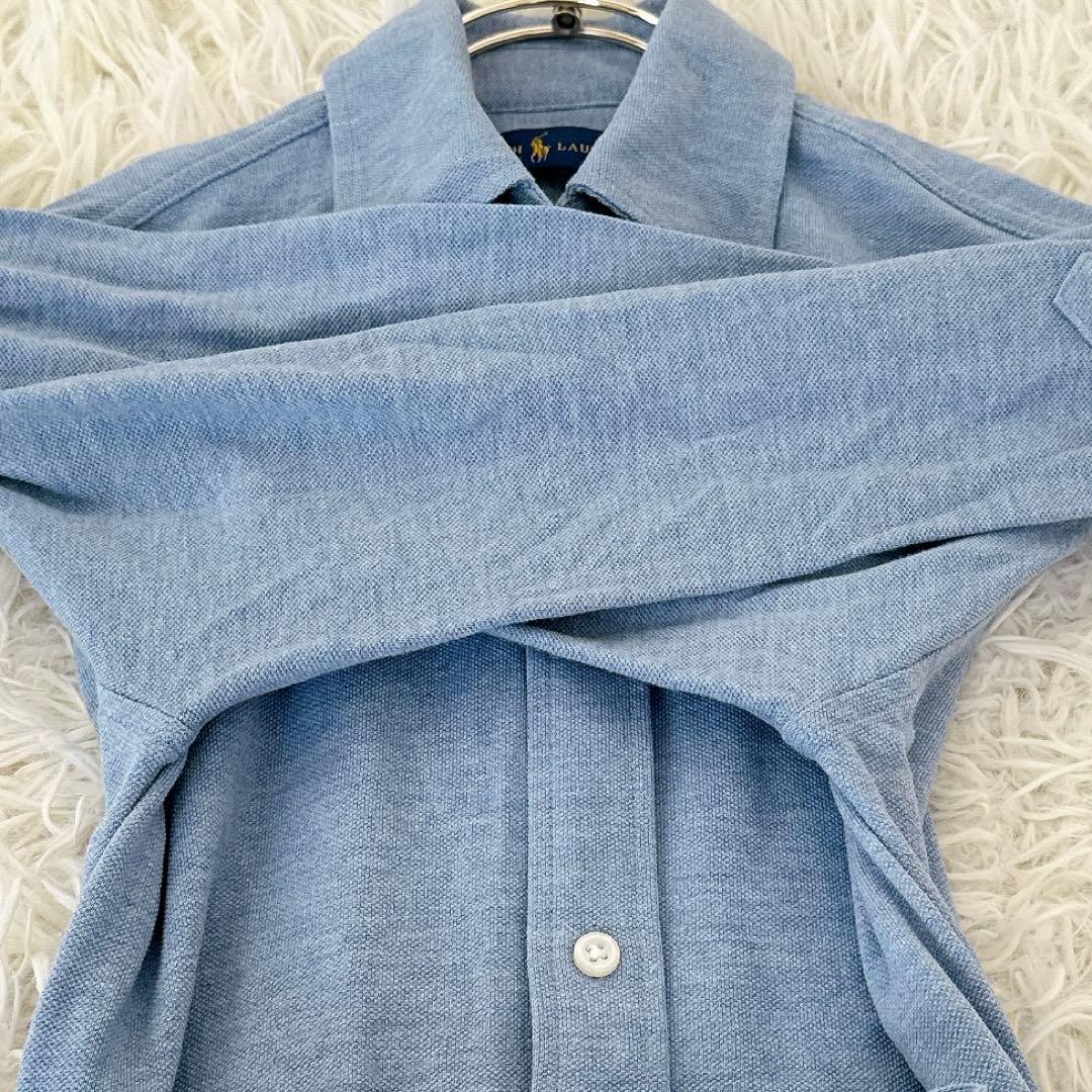 美品✨ラルフローレン シャツワンピース ロング 鹿の子 ベルト ポニー 水色 M