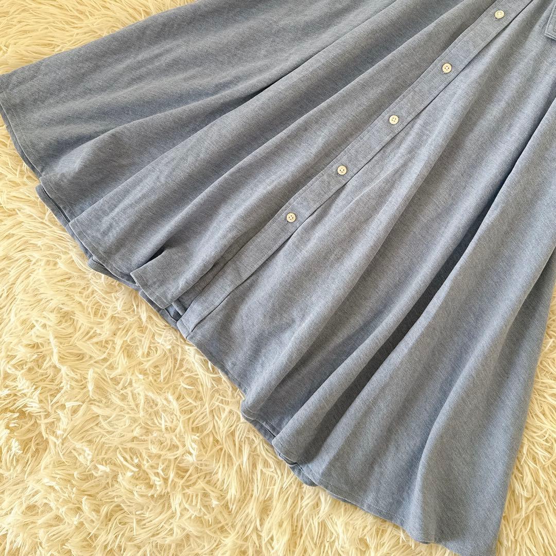 美品✨ラルフローレン シャツワンピース ロング 鹿の子 ベルト ポニー 水色 M