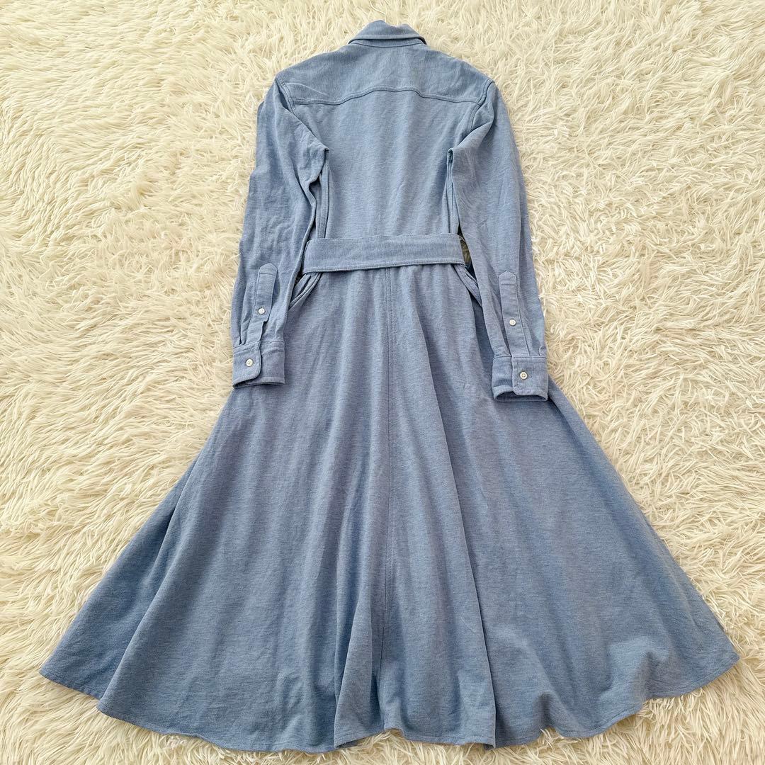美品✨ラルフローレン シャツワンピース ロング 鹿の子 ベルト ポニー 水色 M