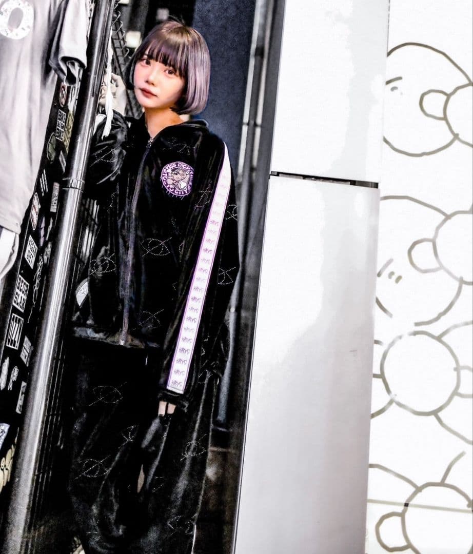 GALFY×KRY ぴかぴかラインストーン ジャージセットアップ 黒×パープル