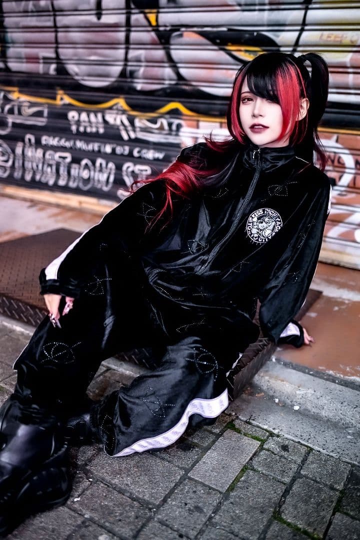 GALFY×KRY ぴかぴかラインストーン ジャージセットアップ 黒×パープル