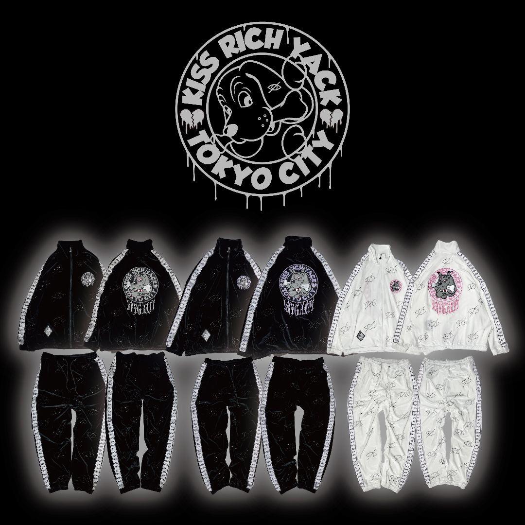 GALFY×KRY ぴかぴかラインストーン ジャージセットアップ 黒×パープル