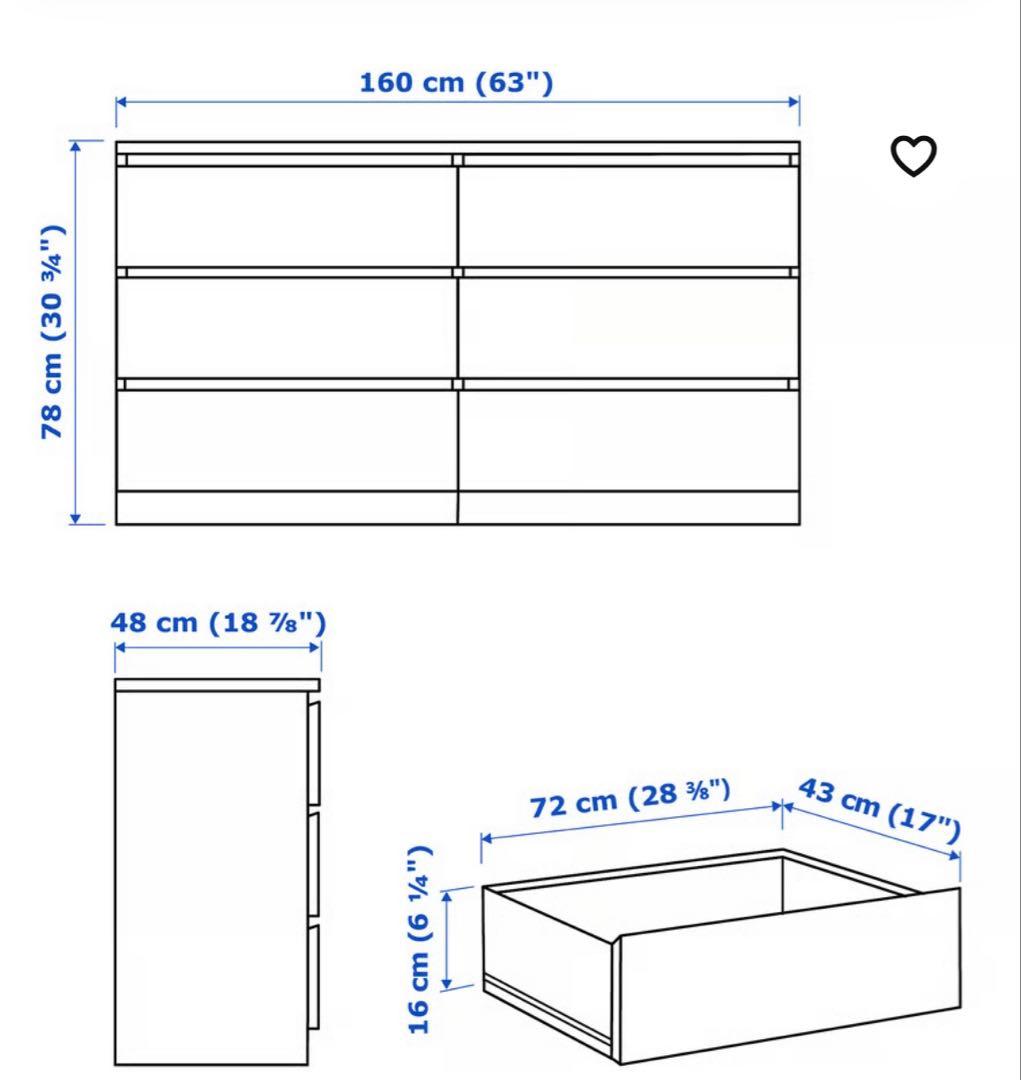 IKEA マルム チェスト　引き出し×6 ガラス天板付き