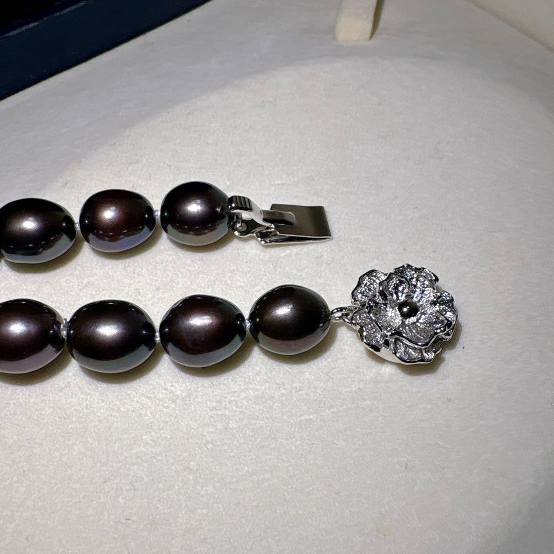 綺麗✨黒真珠 本真珠 ネックレス 約42cm 約9.0mm前後 SV