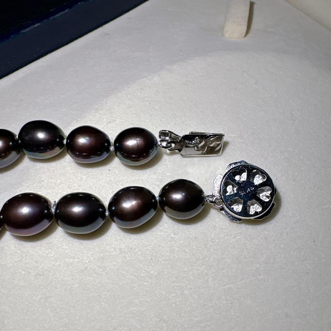 綺麗✨黒真珠 本真珠 ネックレス 約42cm 約9.0mm前後 SV