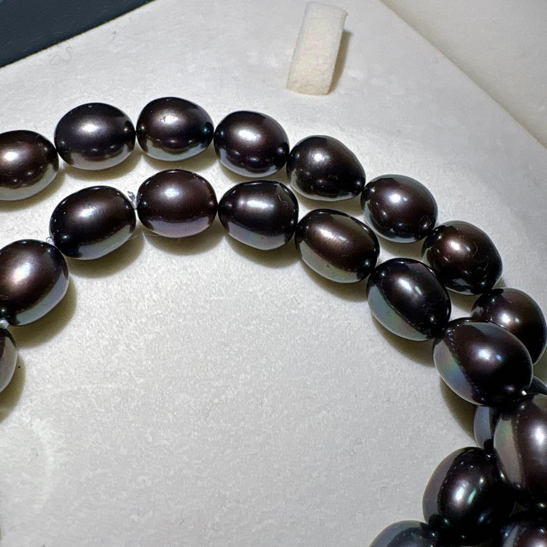 綺麗✨黒真珠 本真珠 ネックレス 約42cm 約9.0mm前後 SV