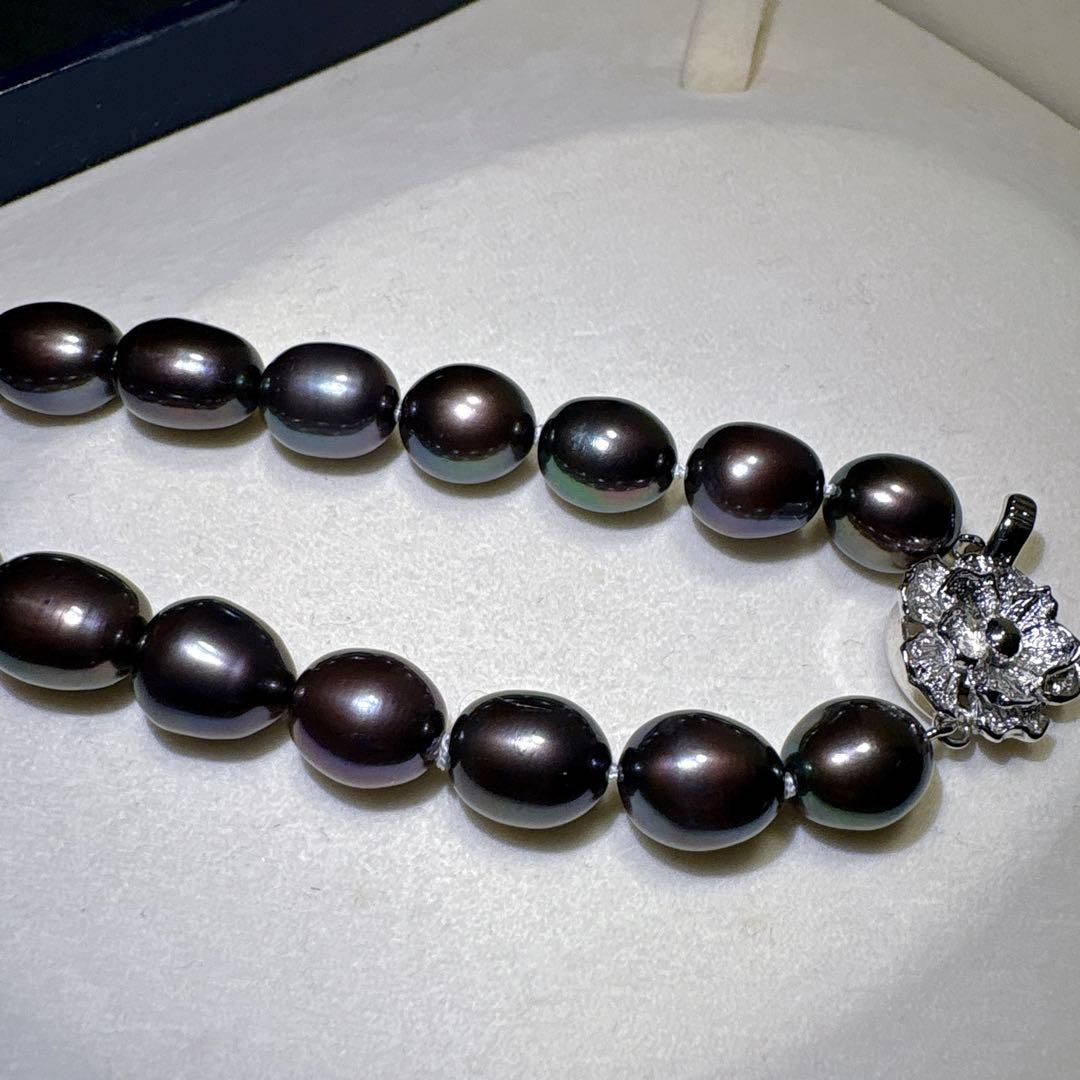 綺麗✨黒真珠 本真珠 ネックレス 約42cm 約9.0mm前後 SV