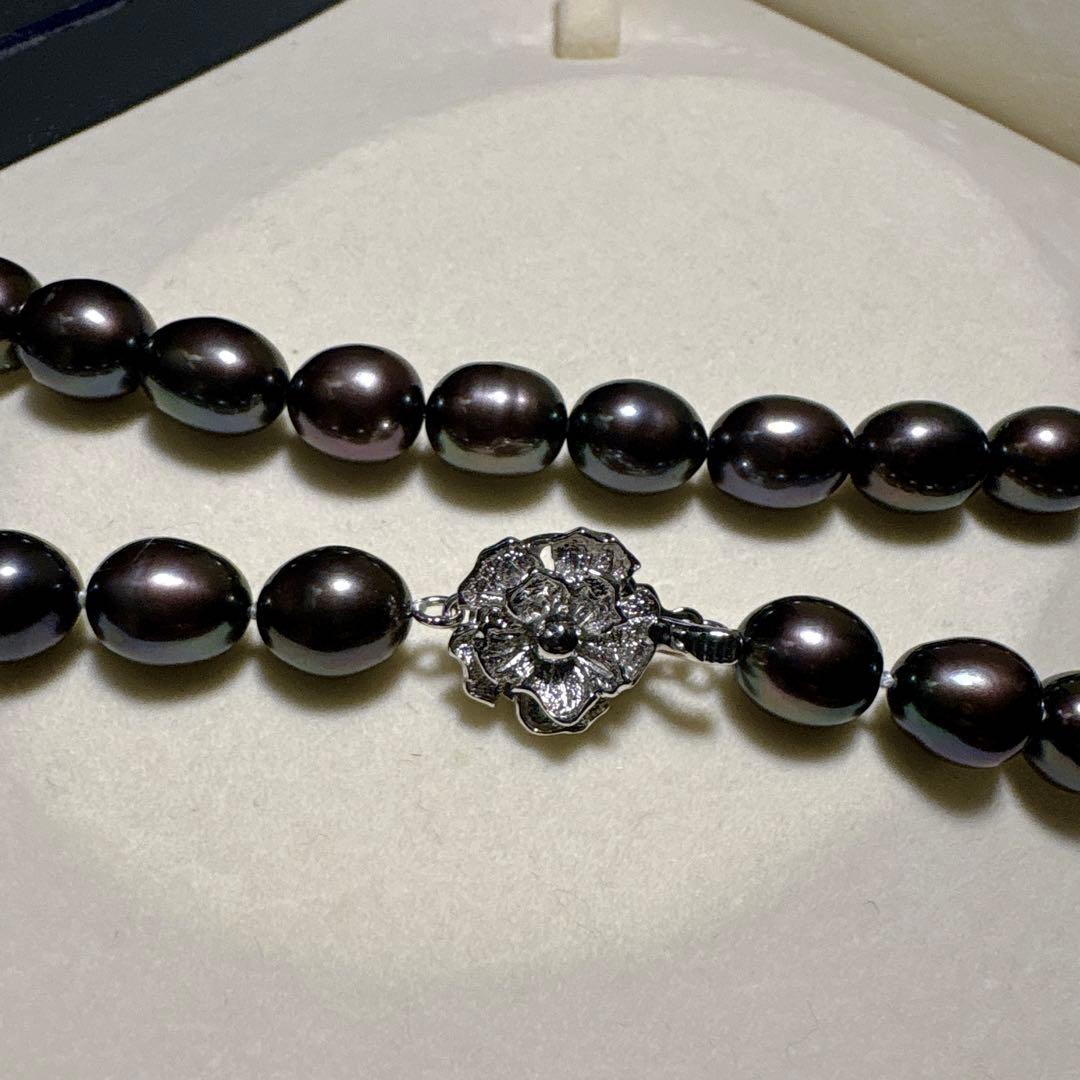 綺麗✨黒真珠 本真珠 ネックレス 約42cm 約9.0mm前後 SV
