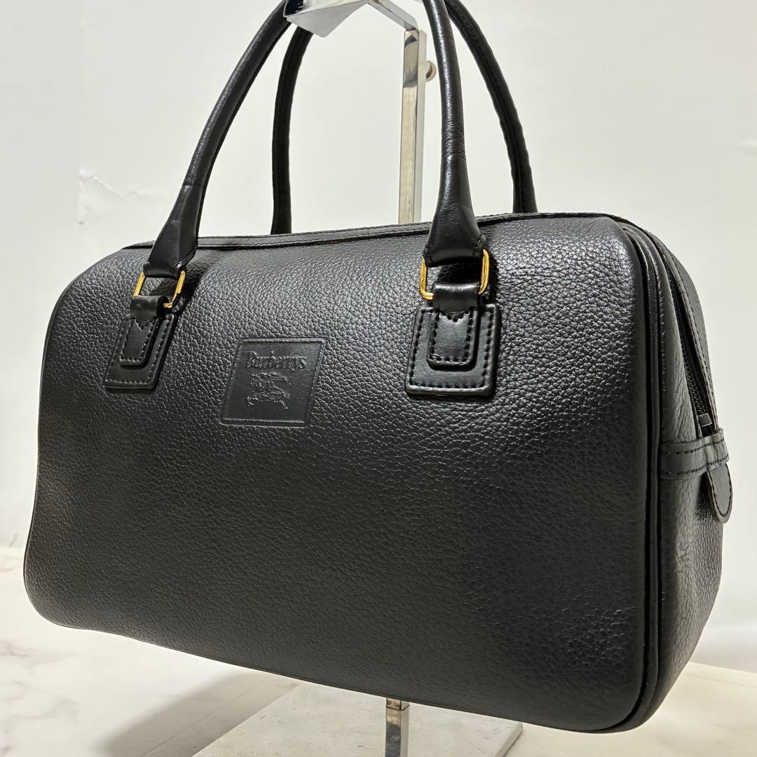 バーバリー　ミニボストン　ハンドバッグ　ノバチェック　ロゴ　レザー　ブラック