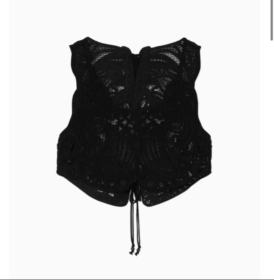 Mame Kurogouchi コード刺繍ベスト Black サイズ2