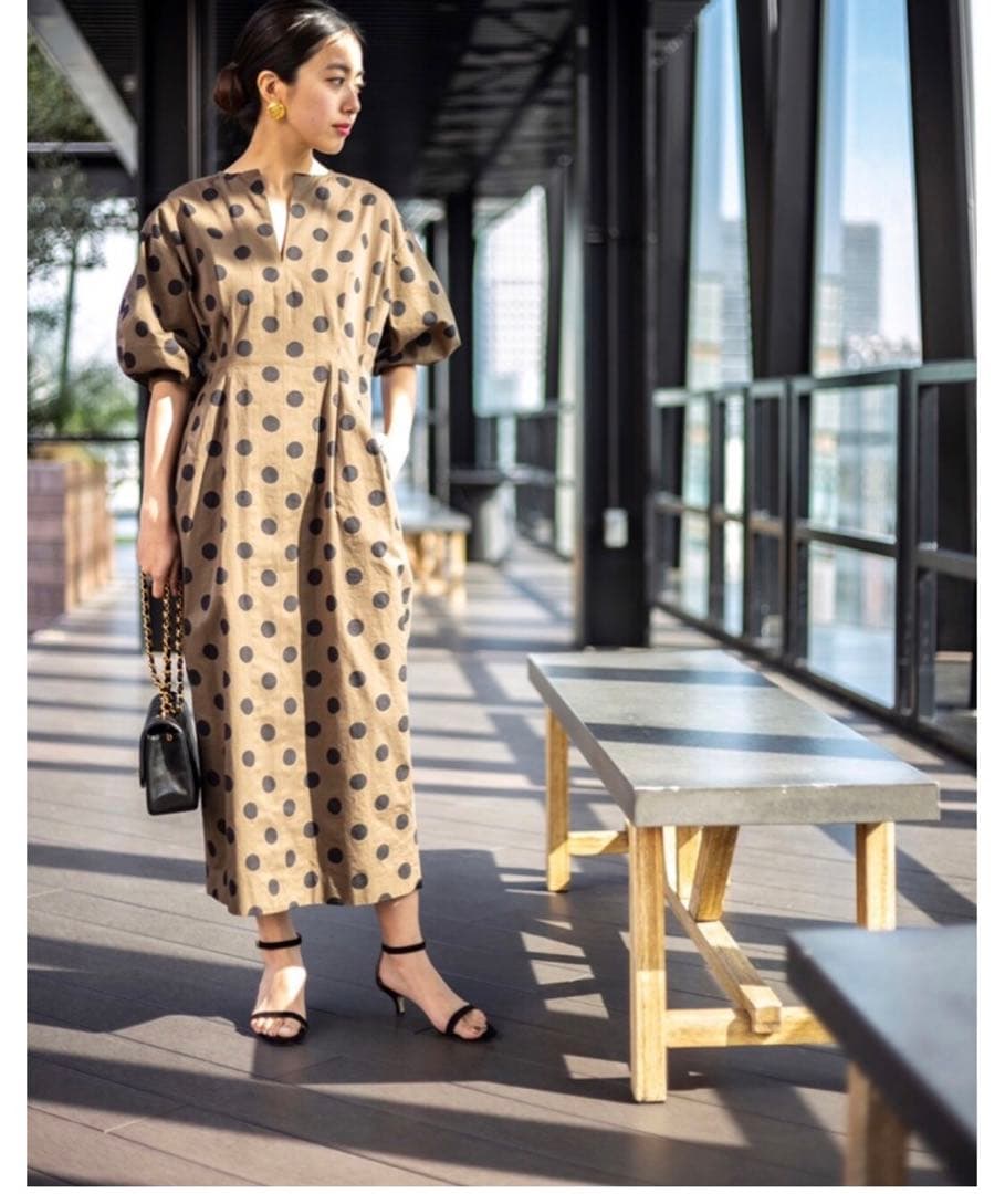 VERMEIL par ienaドットプリントウエストシェイプワンピース