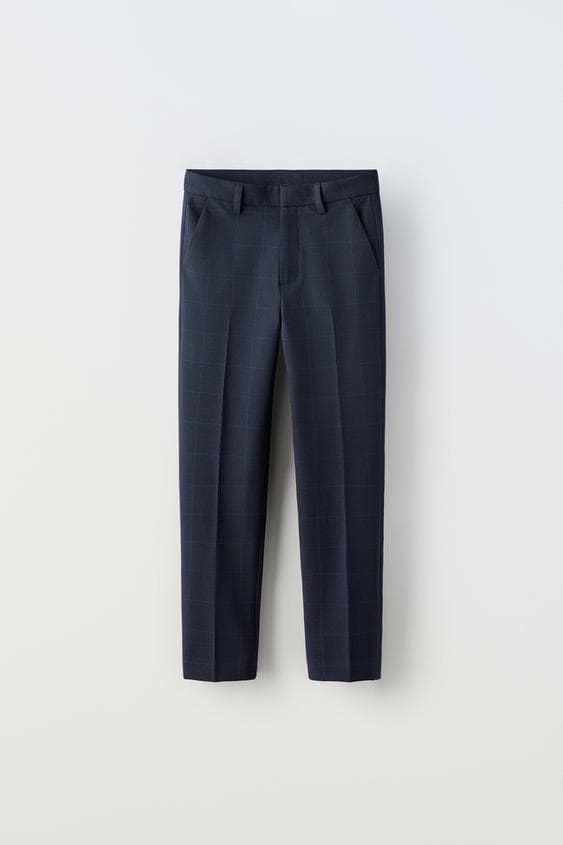 ZARA チェック柄 ネイビー ダブル スーツ シャツ タイ 4点 134cm