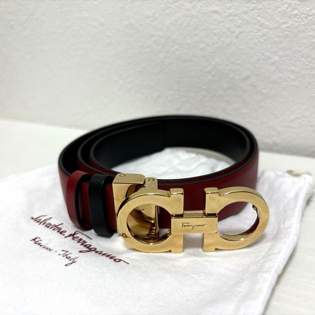 Salvatore Ferragamo レザー ベルト 赤黒 レッド