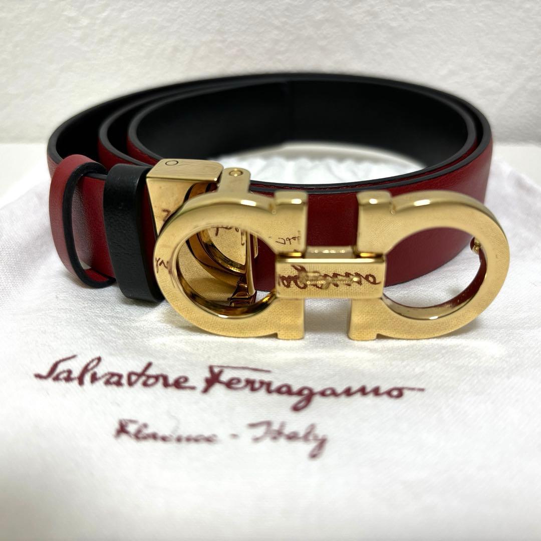Salvatore Ferragamo レザー ベルト 赤黒 レッド