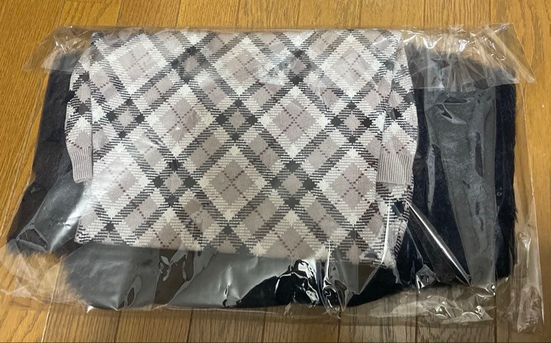 【新品タグ付き】BUBBLES チェックシャギーカーデワンピース ブラウン S