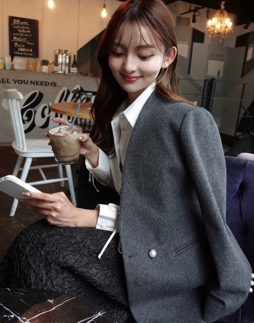 オルグ　orgue No collar pearl coat コート