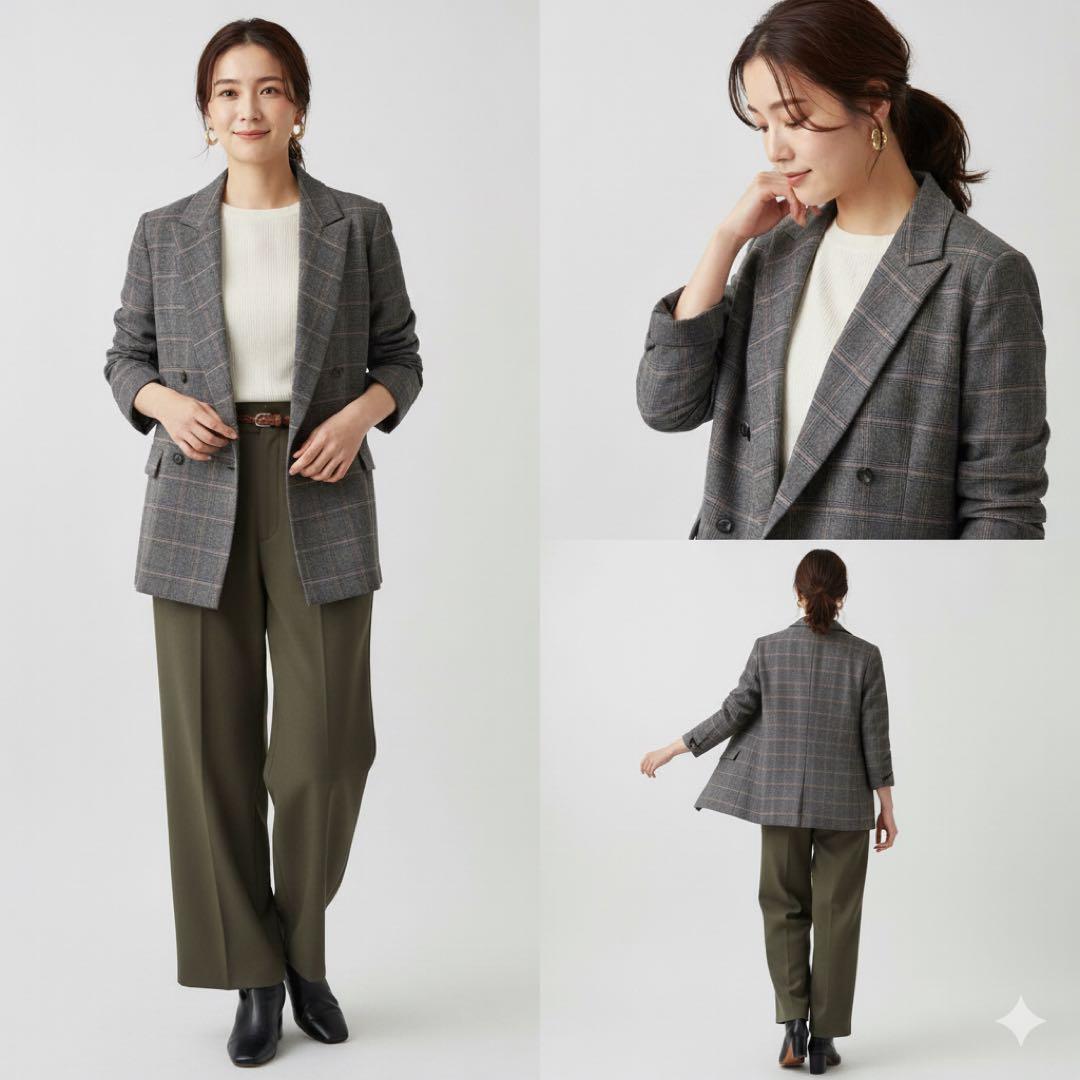 未使用✨プルミエアロンディスモン グレンチェックダブルジャケット テーラード