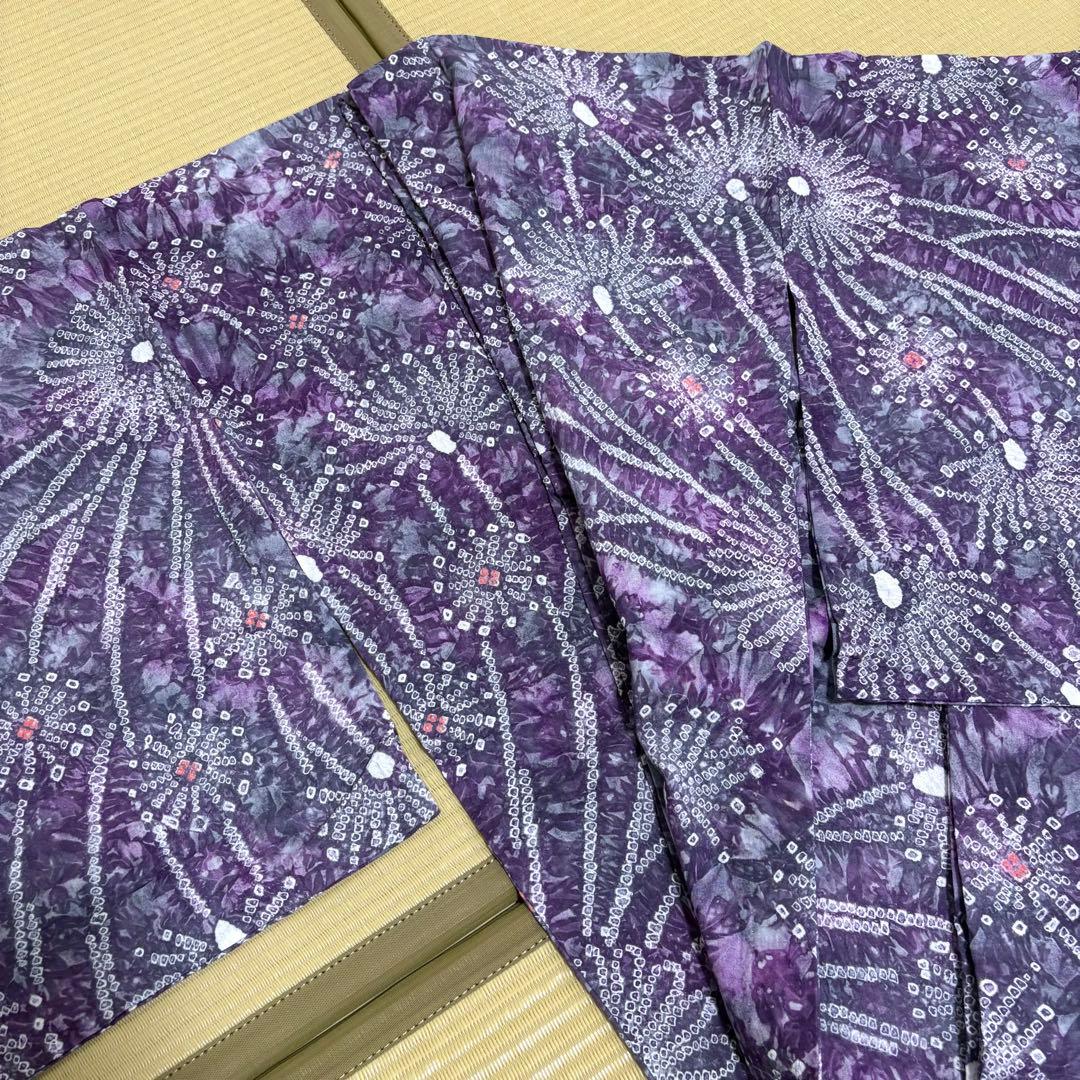 有松絞り　花火柄　紫とグレー