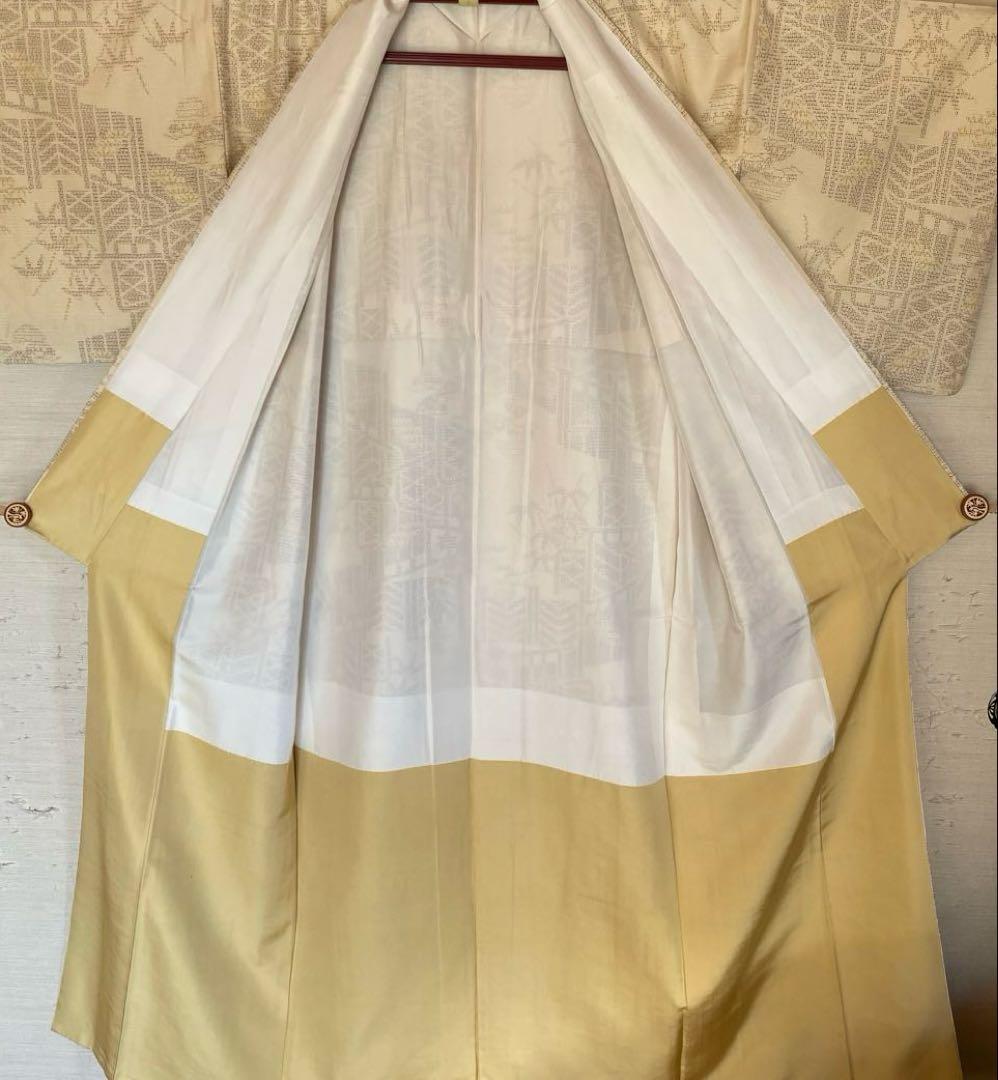 値下げ　結城紬　 板垣に竹松模様 ゆったりサイズ　 真綿紬