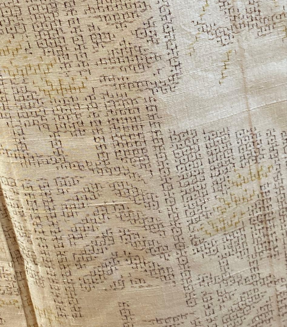 値下げ　結城紬　 板垣に竹松模様 ゆったりサイズ　 真綿紬