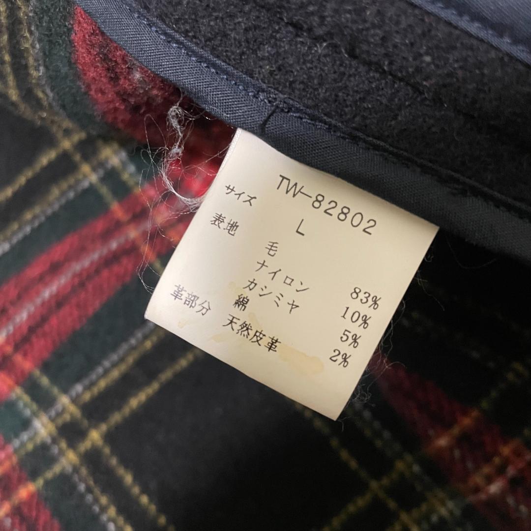 未使用に近い　ヴァンヂャケット　カシミヤダッフルコート　L　ネイビー　チェック柄