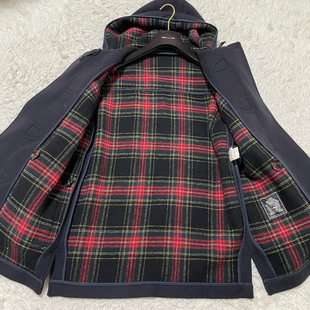 未使用に近い　ヴァンヂャケット　カシミヤダッフルコート　L　ネイビー　チェック柄