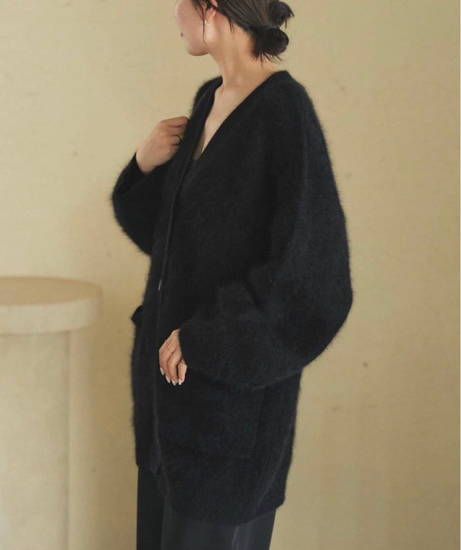 Plage Fur Midiカーディガン黒ファートップス ブラック