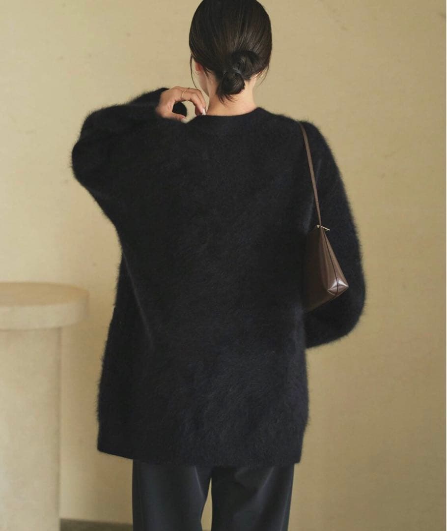 Plage Fur Midiカーディガン黒ファートップス ブラック