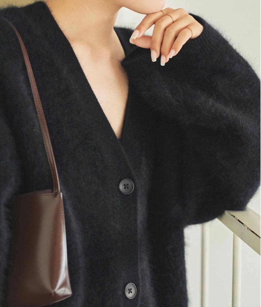 Plage Fur Midiカーディガン黒ファートップス ブラック