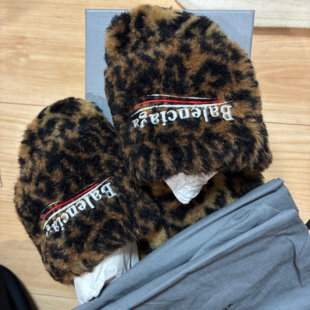 最終価格【新品未使用】BALENCIAGA Furry Slide レオパ37